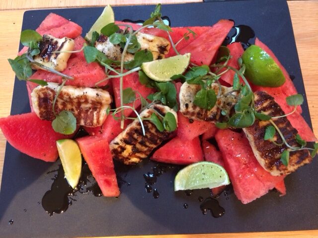 Lime-Scented Watermelon with Grilled Halloumi Recipe