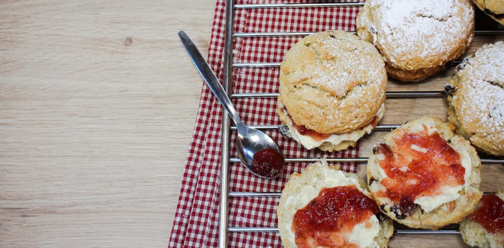 scones with jam made from fruit that has been preserved