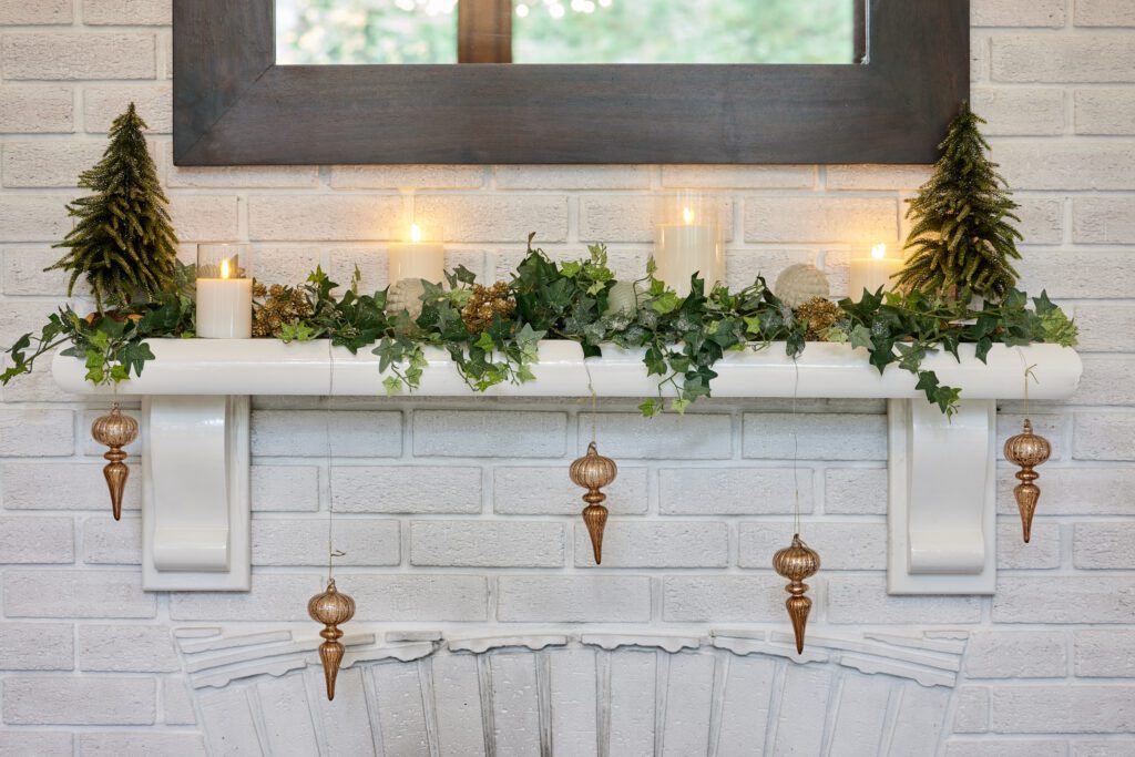 shelf with christmas decorations