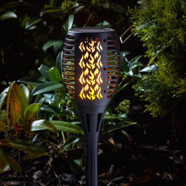 Compact Flaming Solar Torch Black 4 Pack