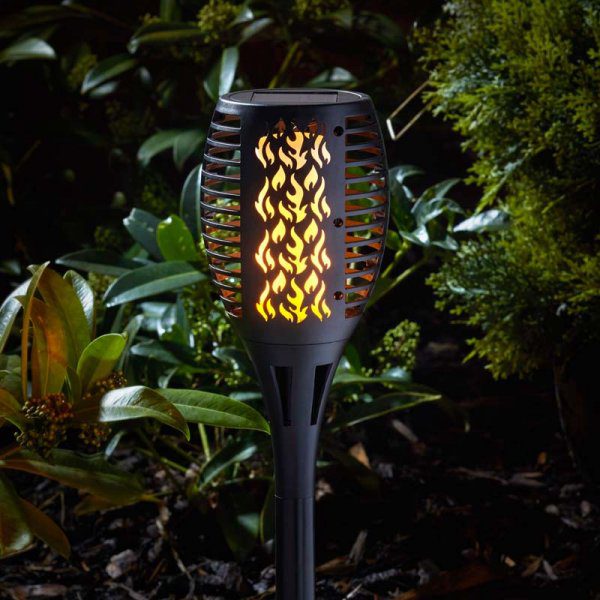 Compact Flaming Solar Torch Black 4 Pack 5050642070218