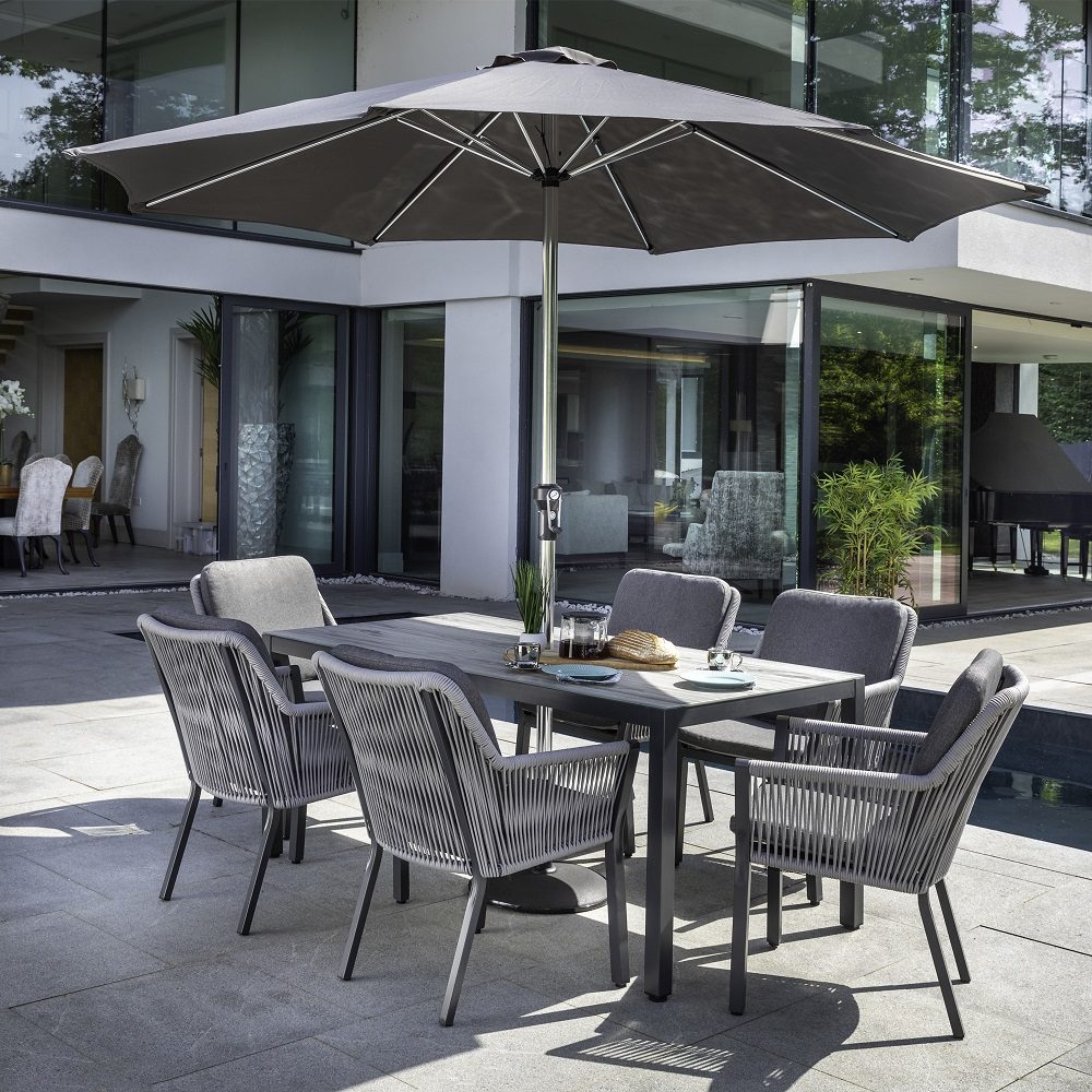 Dubai 6 Seat Rectangular Dining Set With Parasol
