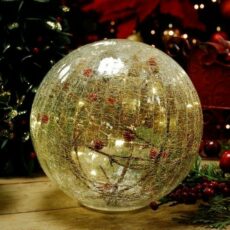 Crackle Effect LED Christmas Ball With Berries