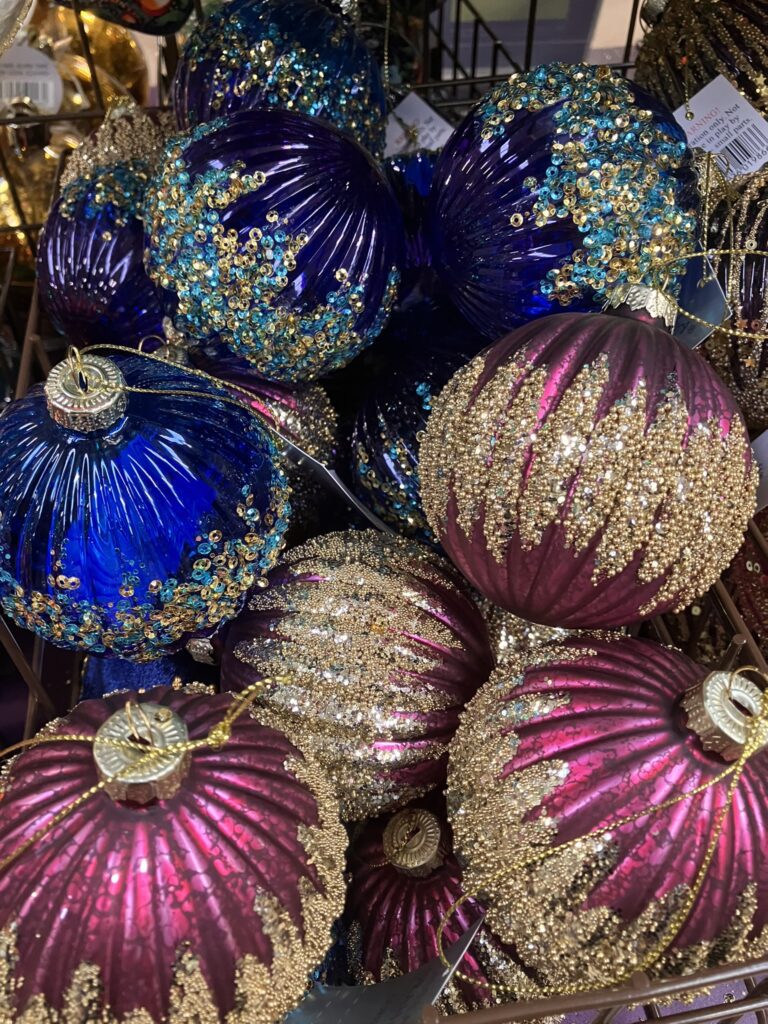 purple and blue sparkly baubles