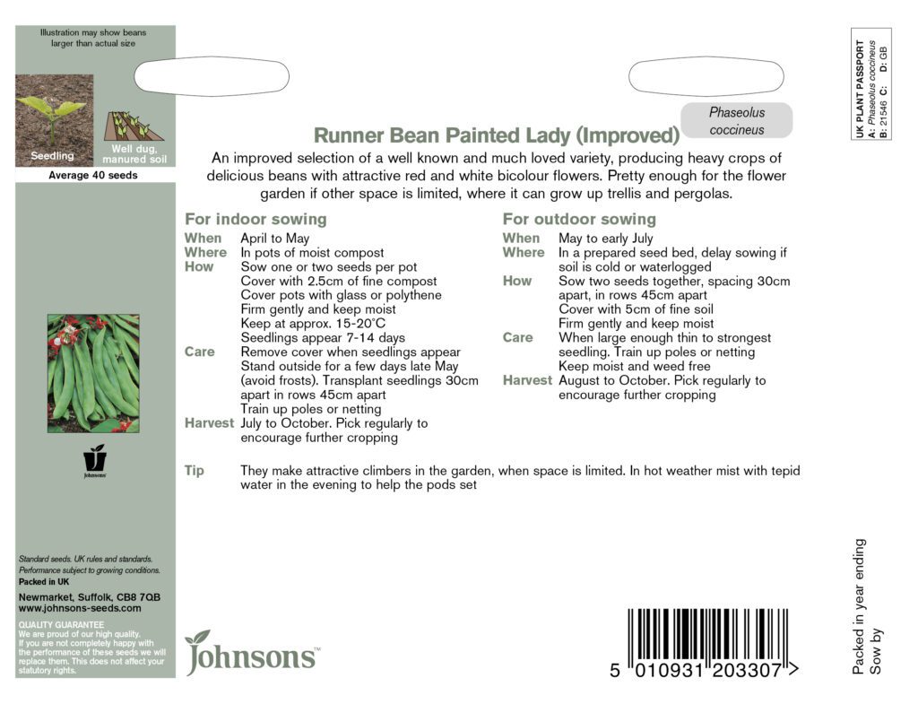 Johnsons Runner Bean Painted Lady Seeds 5010931203307