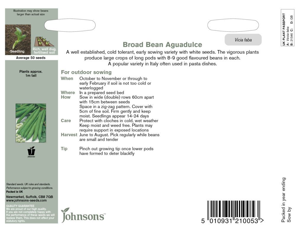 Johnsons Broad Bean Aguadulce Seeds 5010931210053