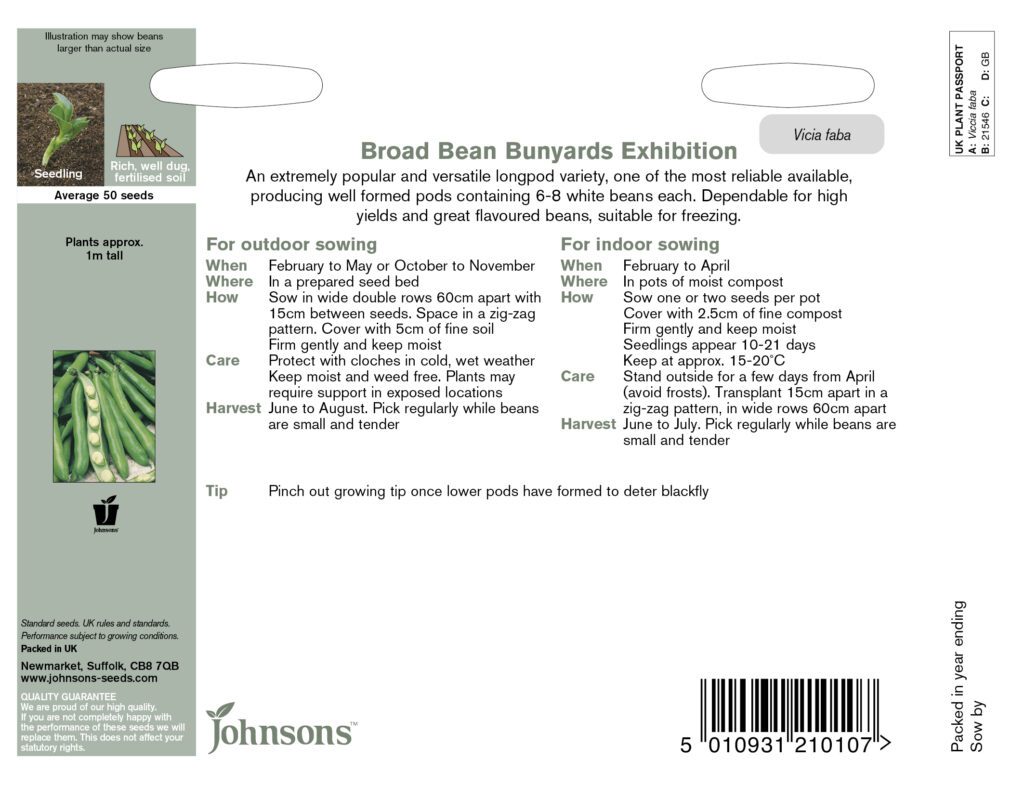 Johnsons Broad Bean Bunyards Exhibition Seeds 5010931210107