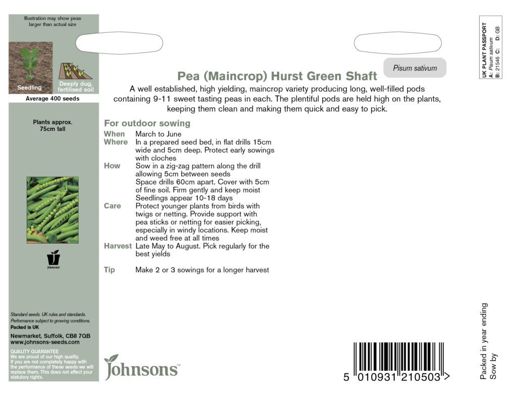 Johnsons Pea Hurst Green Shaft Seeds 5010931210503