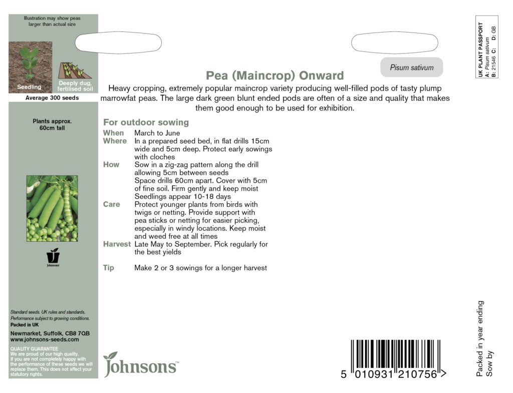 Johnsons Pea Onward Seeds 5010931210756