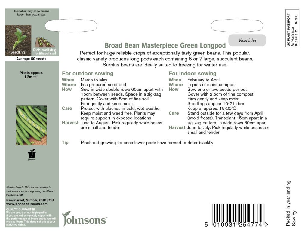 Johnsons Broad Bean Masterpiece Green Longpod Seeds 5010931254774